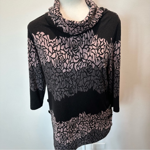 Frank Lyman Knit Cowl Neck Mauve & Black Floral Print Sweater Women’s size 8 - Picture 5 of 9